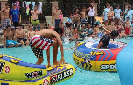 water sports in the pool at summer camp